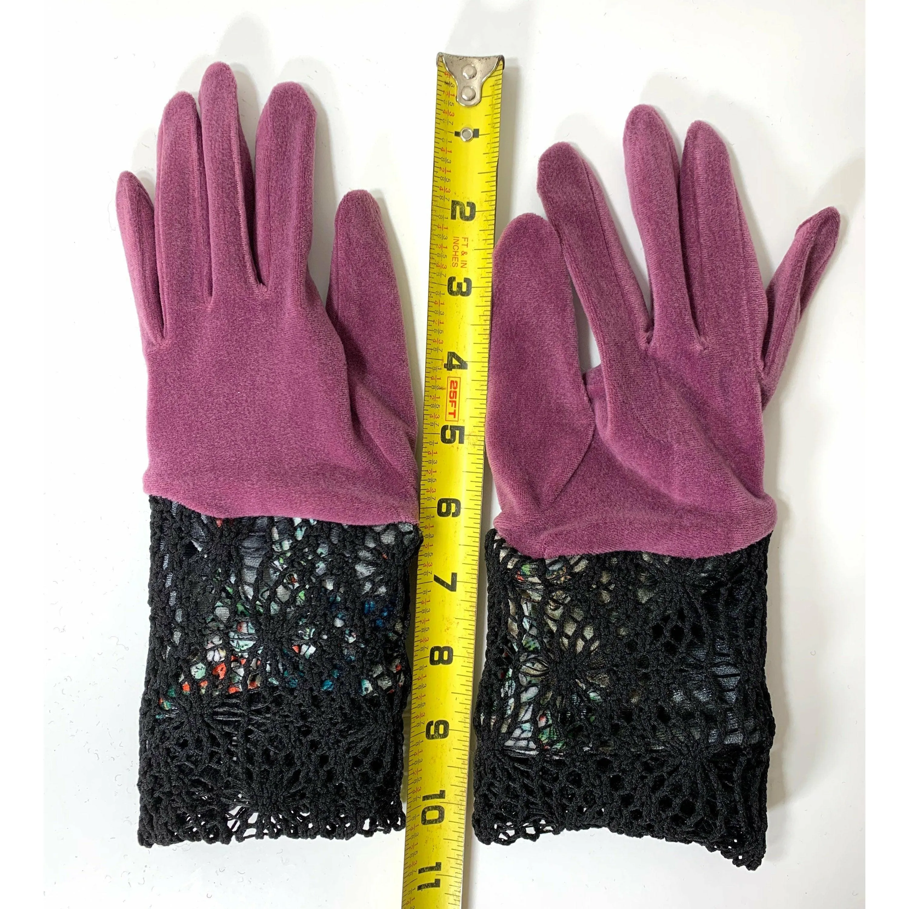 Pink and black with lace and velvet NO WOOL winter gloves. Free Shipping