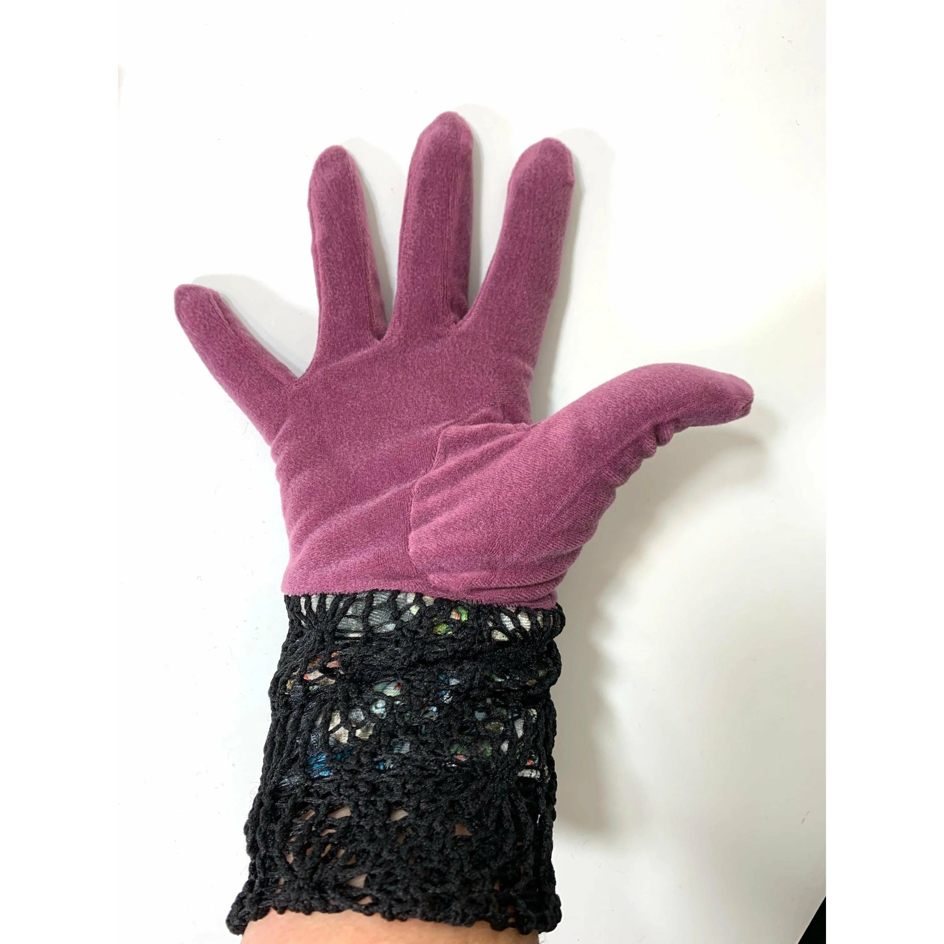 Pink and black with lace and velvet NO WOOL winter gloves. Free Shipping