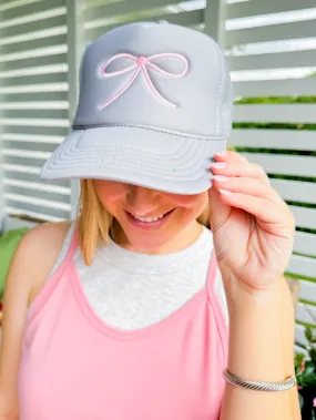 Pink Bow Grey Trucker Hat