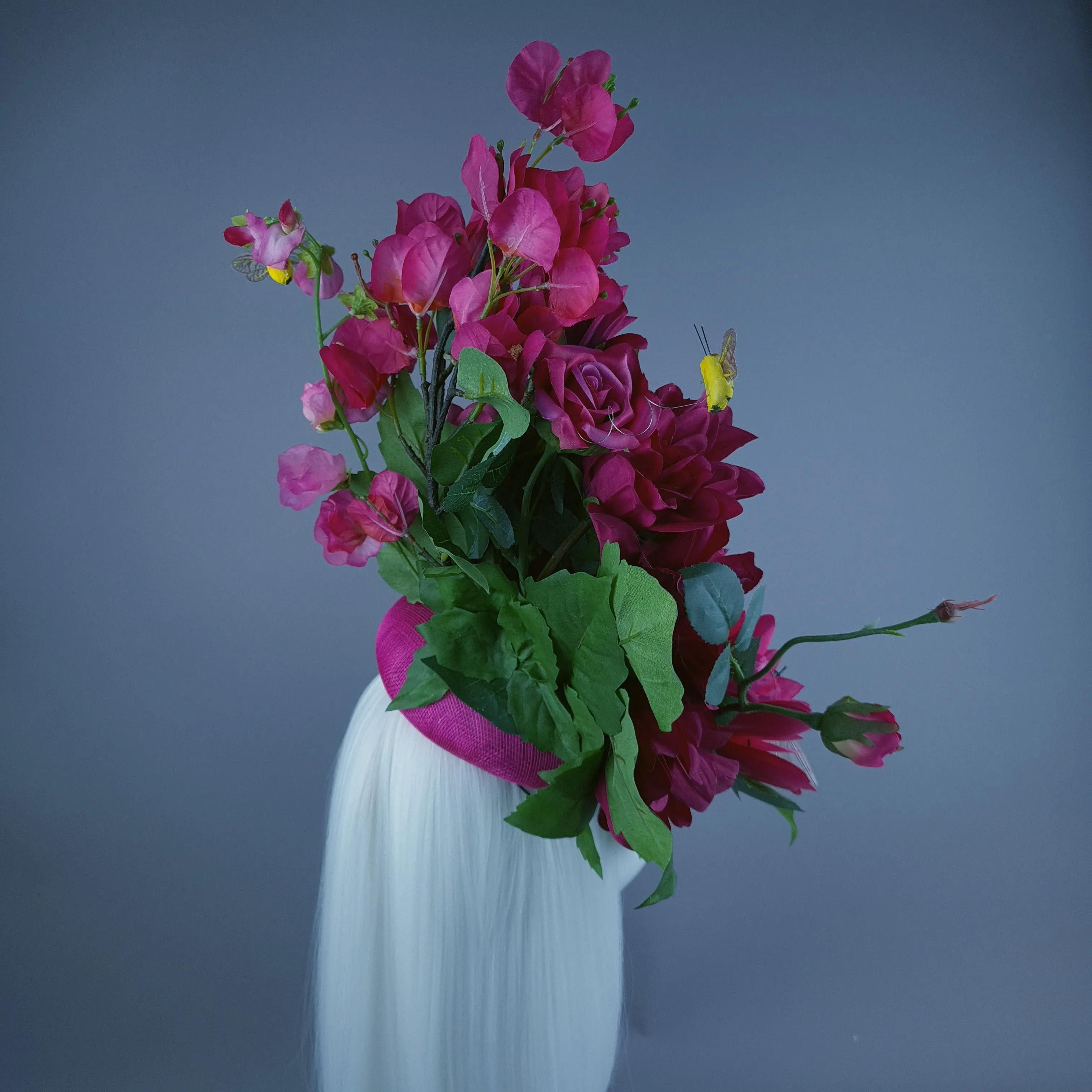 "Julane" Pink Flower & Bee Statement Fascinator Hat