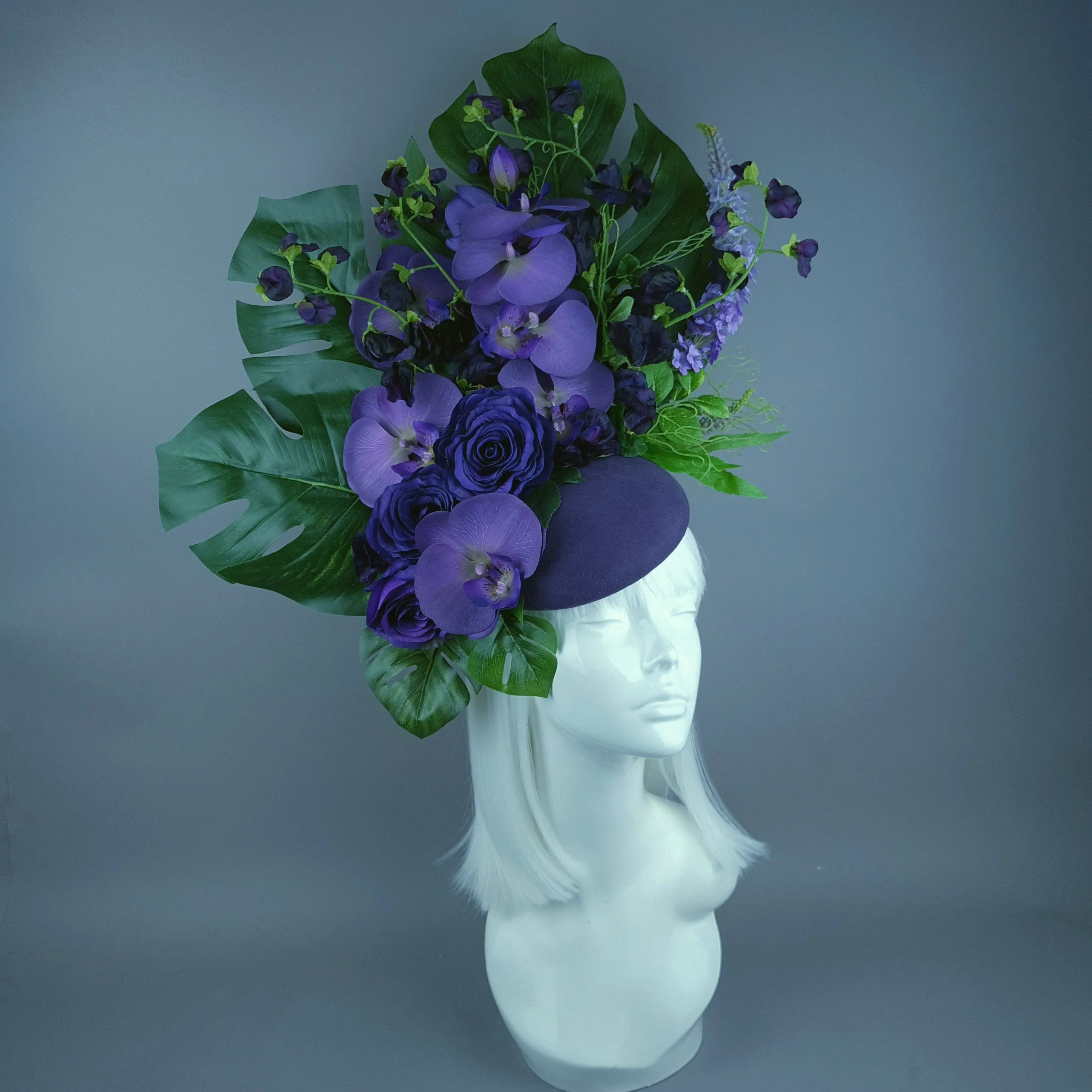 "Kesia" Purple Flower Statement Fascinator Hat