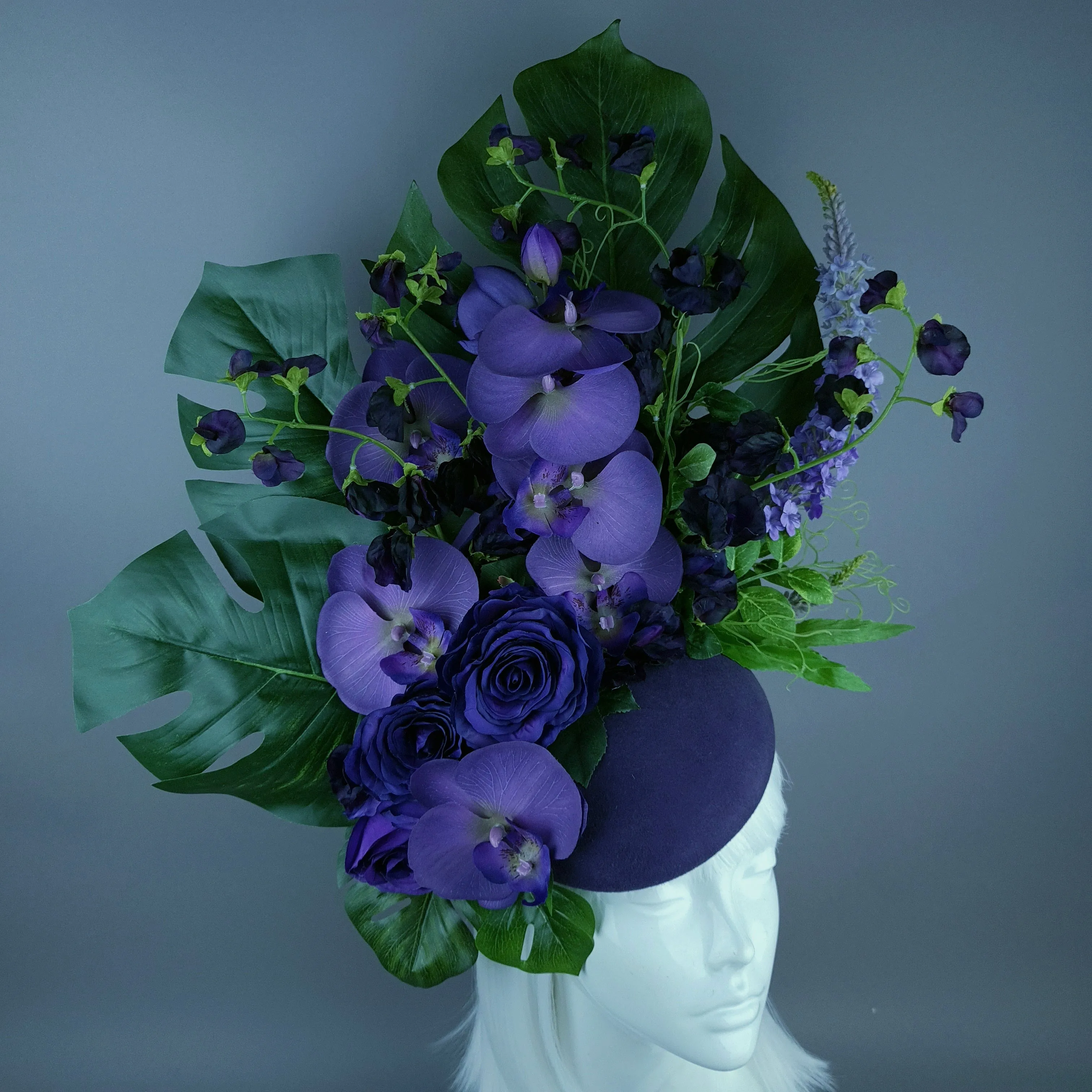 "Kesia" Purple Flower Statement Fascinator Hat