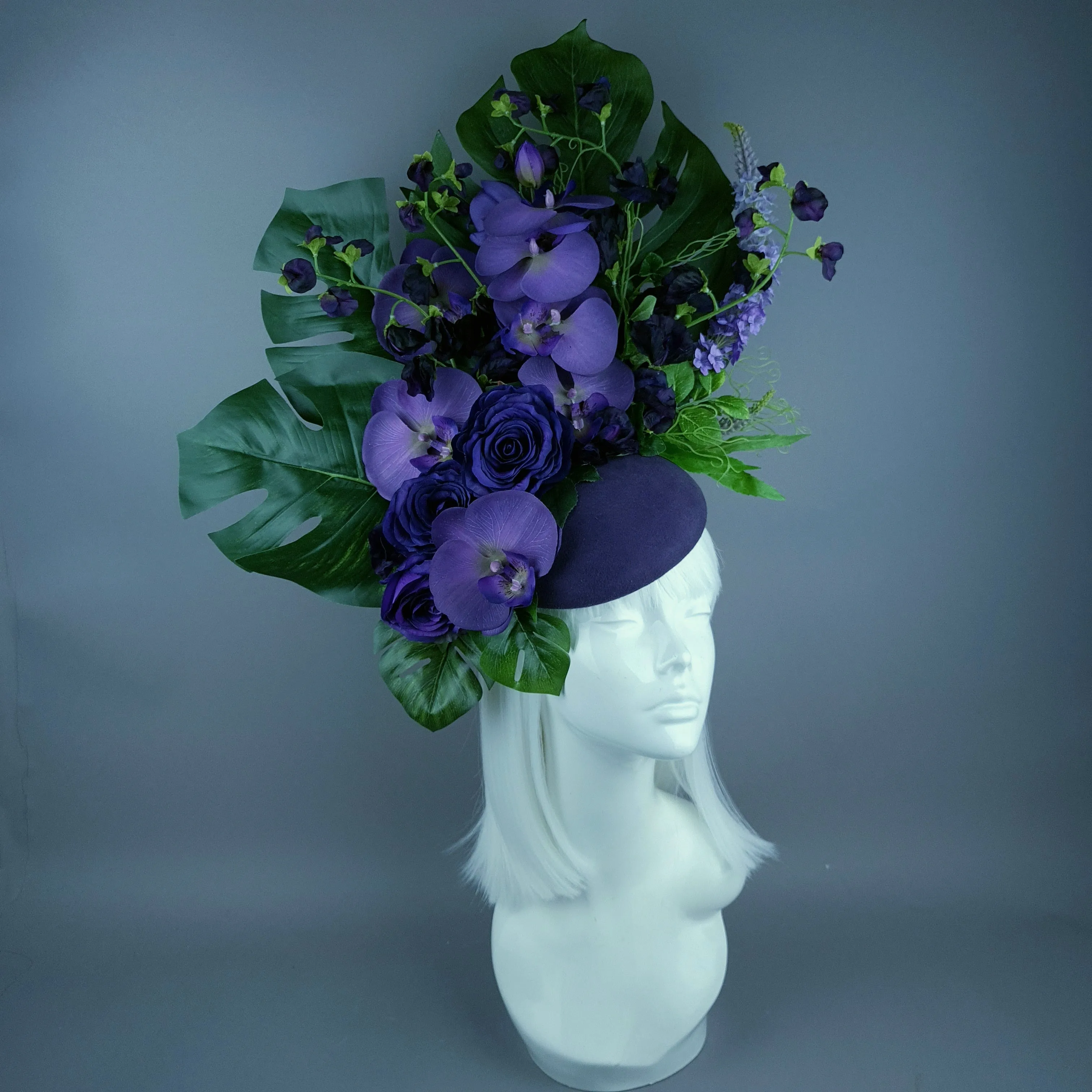 "Kesia" Purple Flower Statement Fascinator Hat