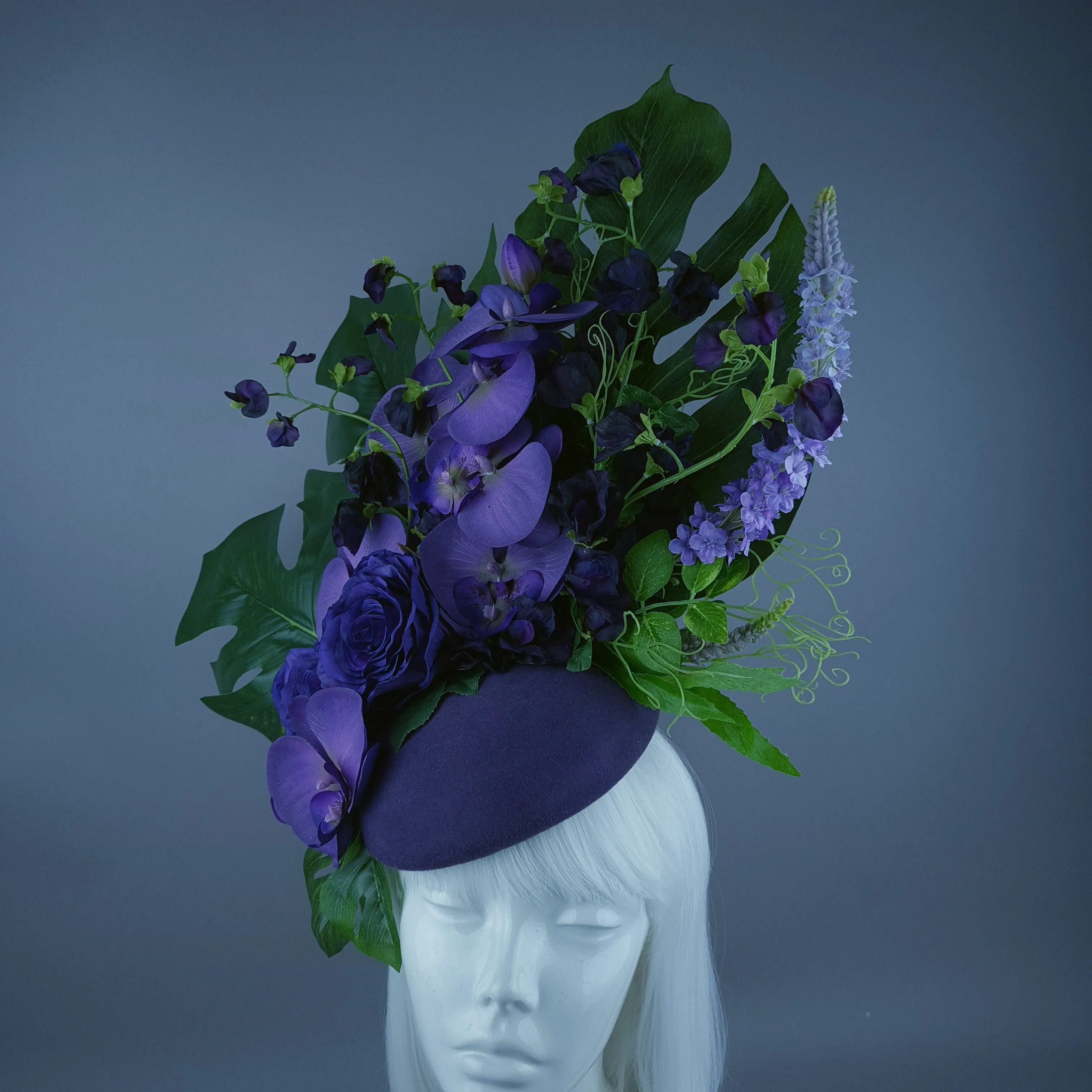 "Kesia" Purple Flower Statement Fascinator Hat