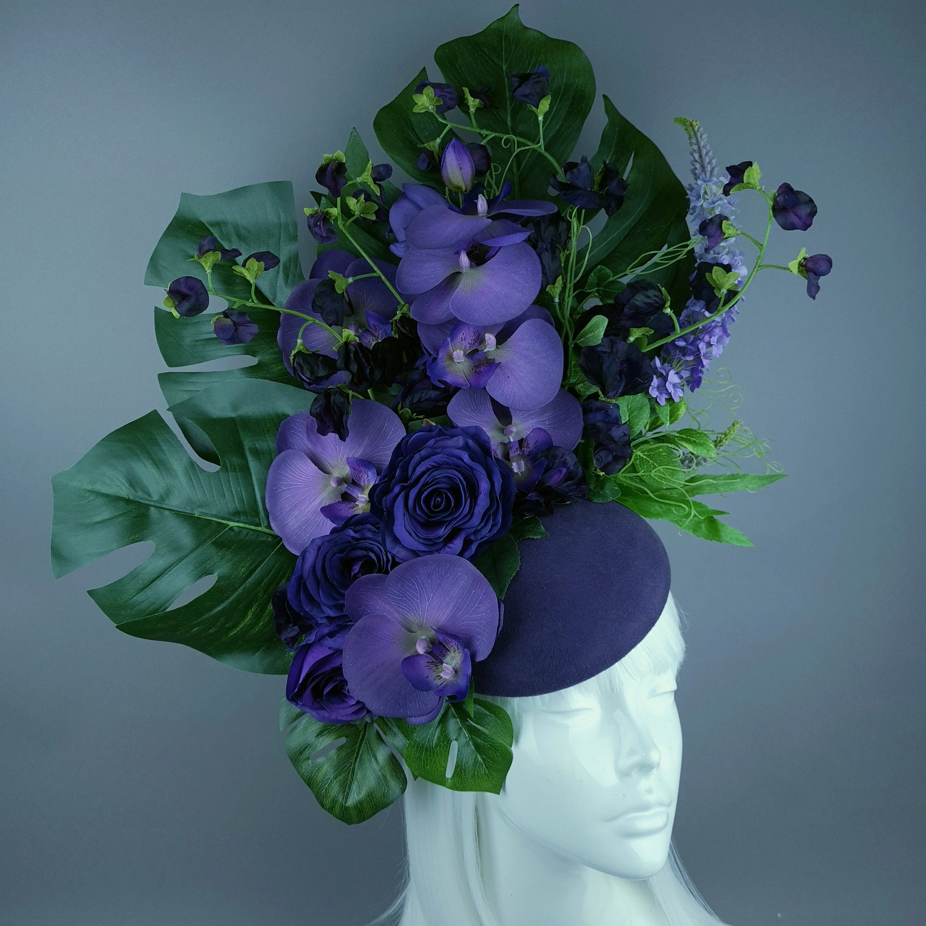 "Kesia" Purple Flower Statement Fascinator Hat