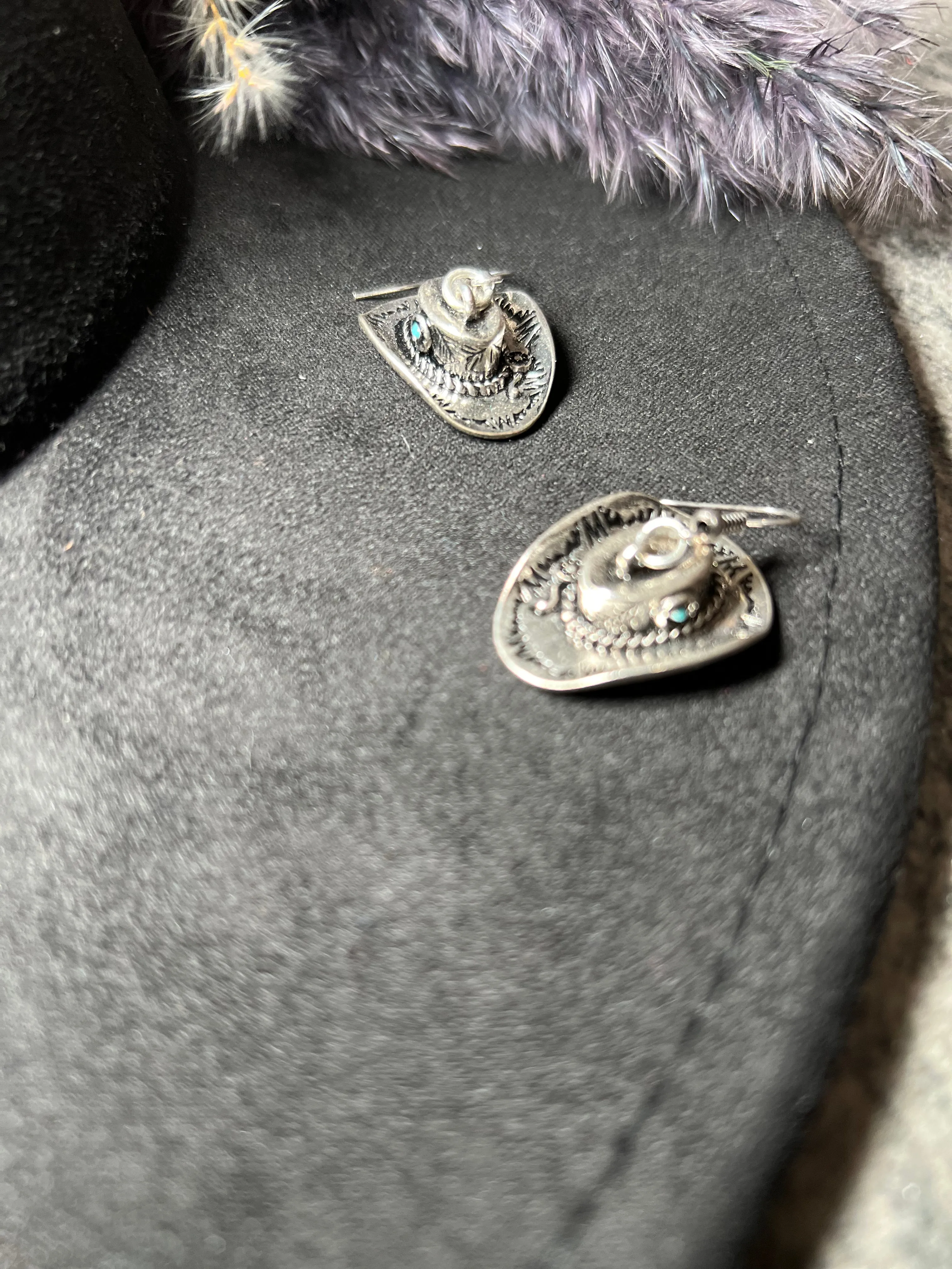 Silver Cowboy Hat Dangle Earrings