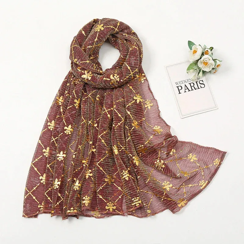 Solid Bubble Chiffon Gold Shimmer Crinkle Hijabs Scarf