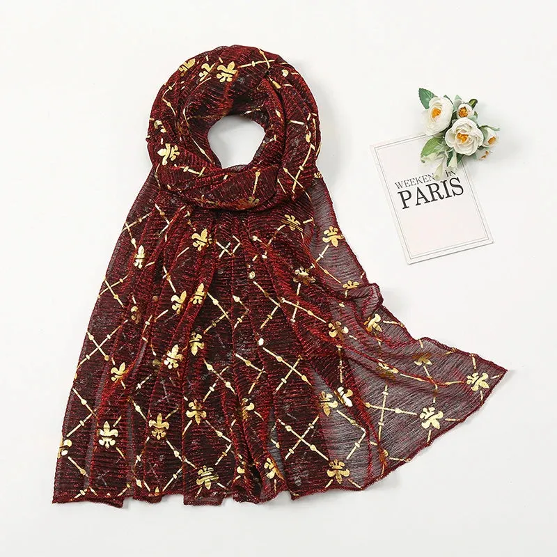 Solid Bubble Chiffon Gold Shimmer Crinkle Hijabs Scarf