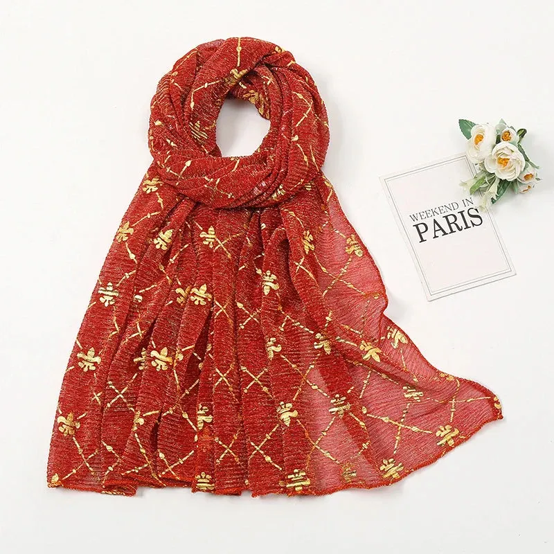 Solid Bubble Chiffon Gold Shimmer Crinkle Hijabs Scarf