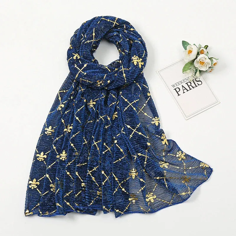 Solid Bubble Chiffon Gold Shimmer Crinkle Hijabs Scarf