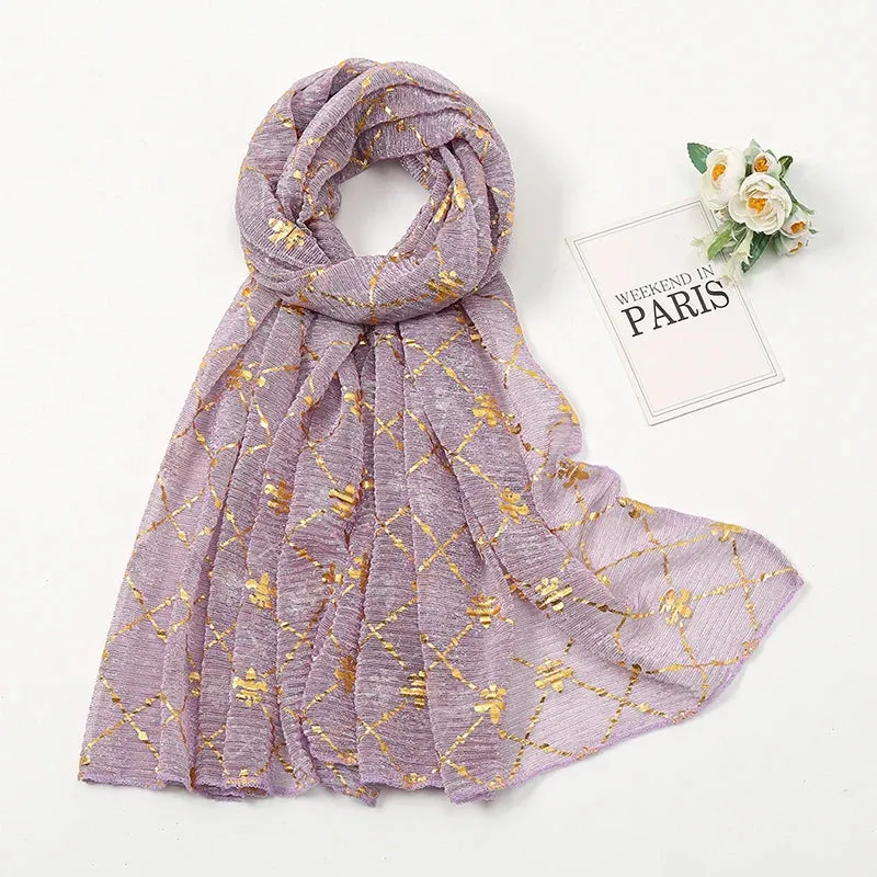 Solid Bubble Chiffon Gold Shimmer Crinkle Hijabs Scarf