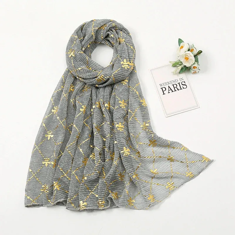 Solid Bubble Chiffon Gold Shimmer Crinkle Hijabs Scarf