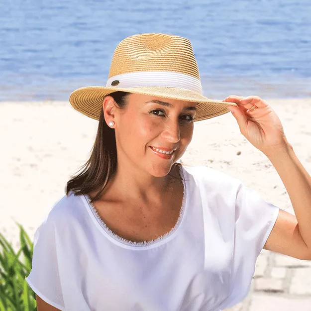 Sundaise Brittany Mid Brim Hat - Natural/White Band