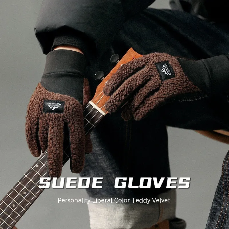 Teddy Velvet Insulated Gloves For Outdoor Use