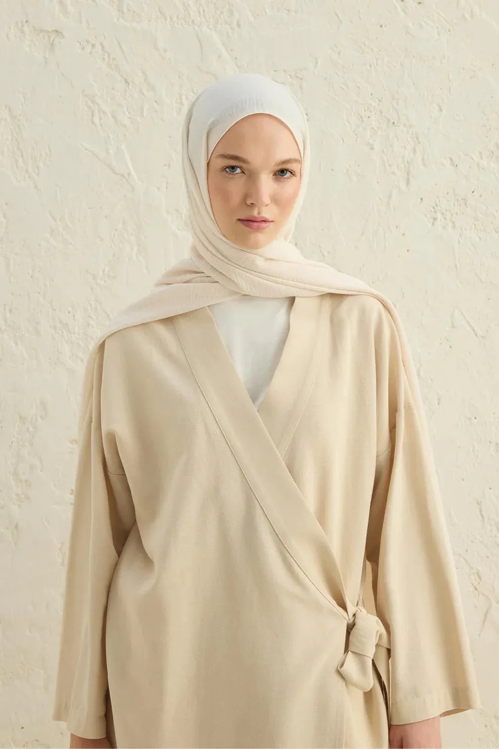 Textured Crepe Scarf Dark Cream