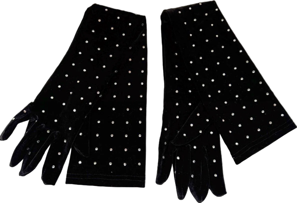 Unbranded Black Velvet Diamanté Gloves One Size