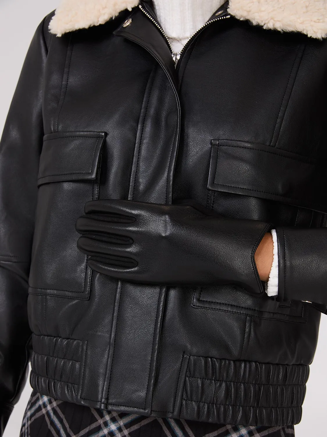 Velvet-Lined Faux Leather Gloves