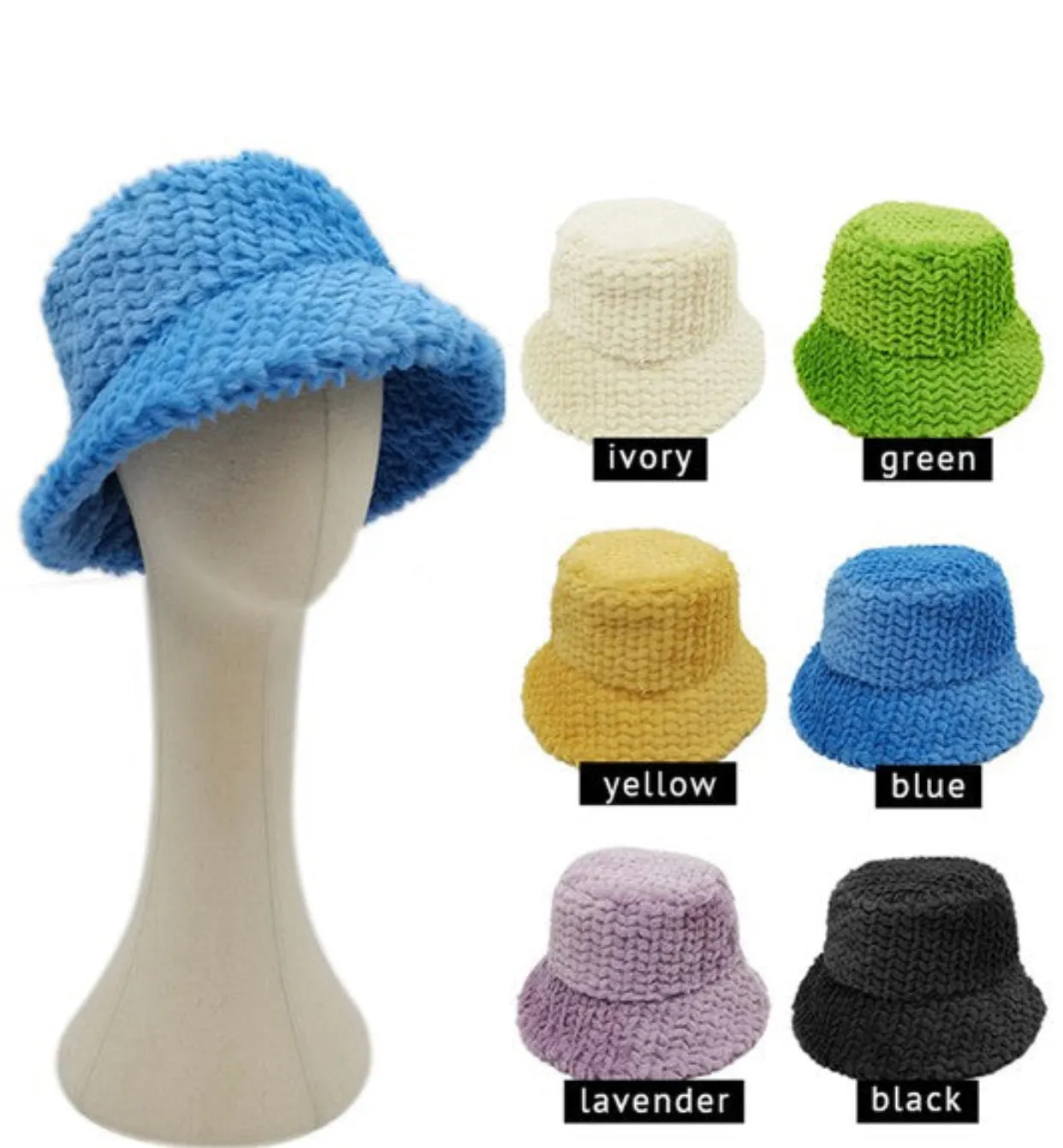 Winter Solid Color Trendy Fuzzy Fur Bucket Hat