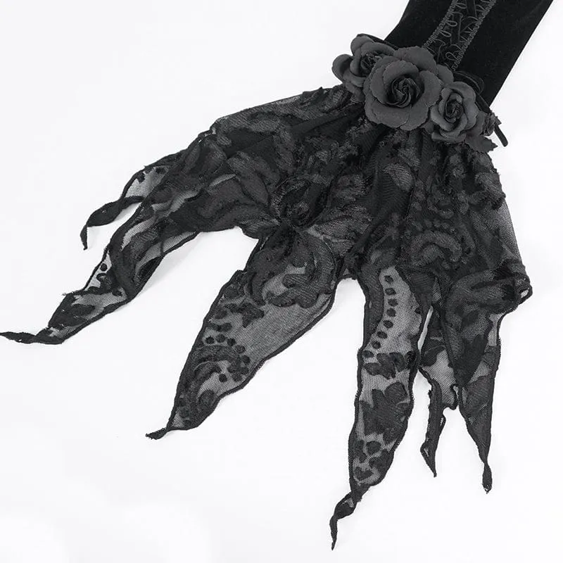 Women's Gothic Floral Beaded Velvet Gloves