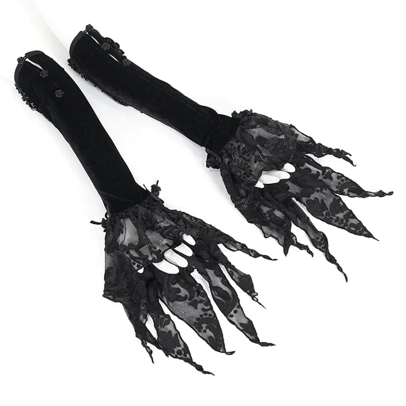 Women's Gothic Floral Beaded Velvet Gloves