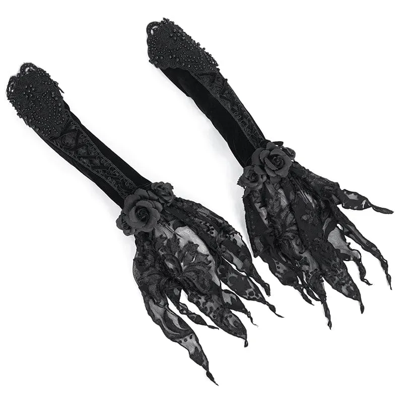 Women's Gothic Floral Beaded Velvet Gloves