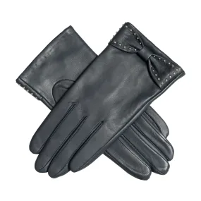 Women’s Touchscreen Lined Leather Gloves with Bow