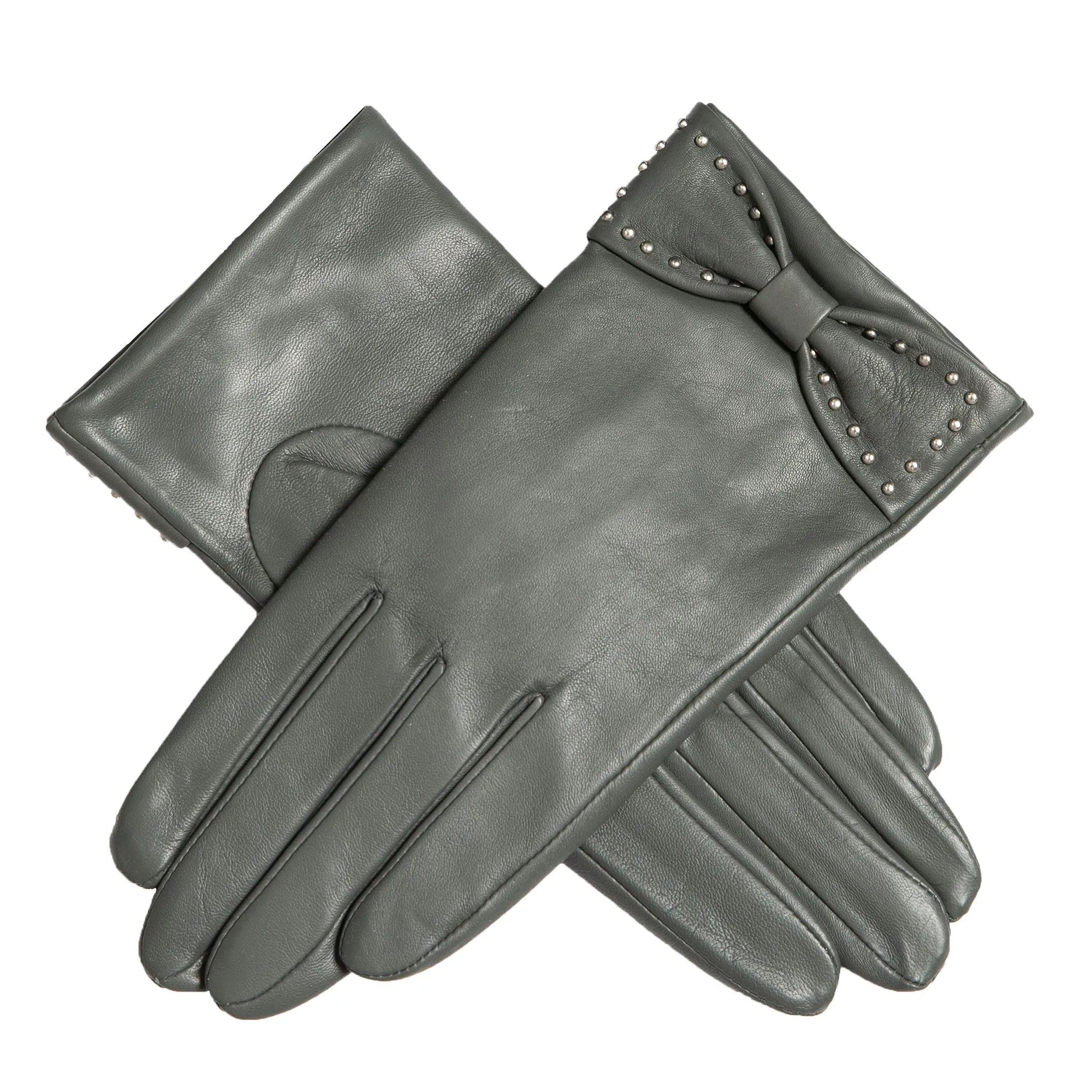 Women’s Touchscreen Lined Leather Gloves with Bow